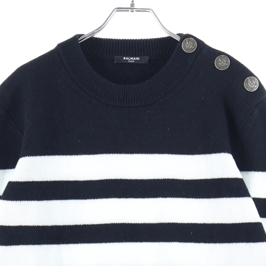 BALMAIN(バルマン) ボーダーニットトレーナー ブラック×ホワイト ウール 3432K017