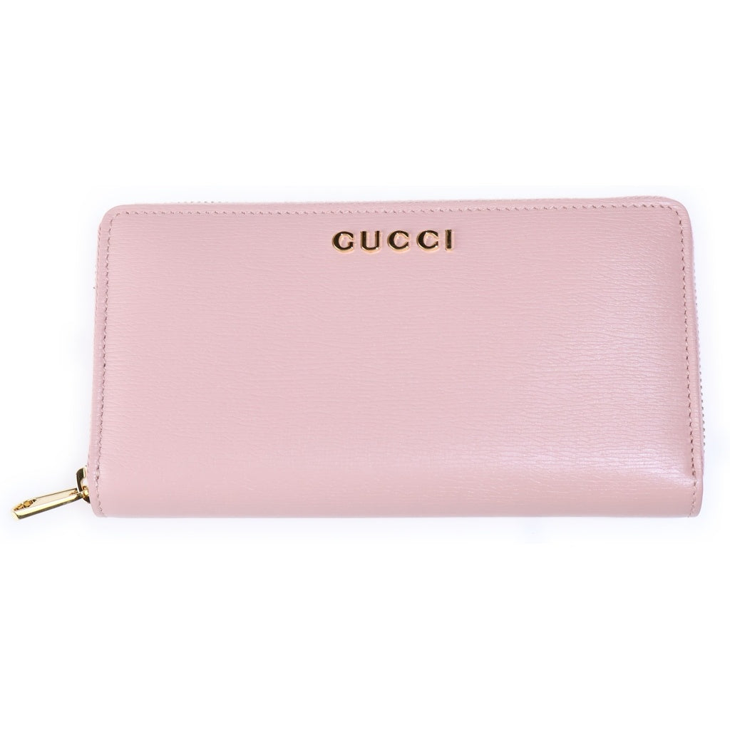 GUCCI(グッチ) スクリプト ラウンドファスナー長財布 ロングウォレット カードケース ピンク レザー 772642 ゴールド金具 レディース