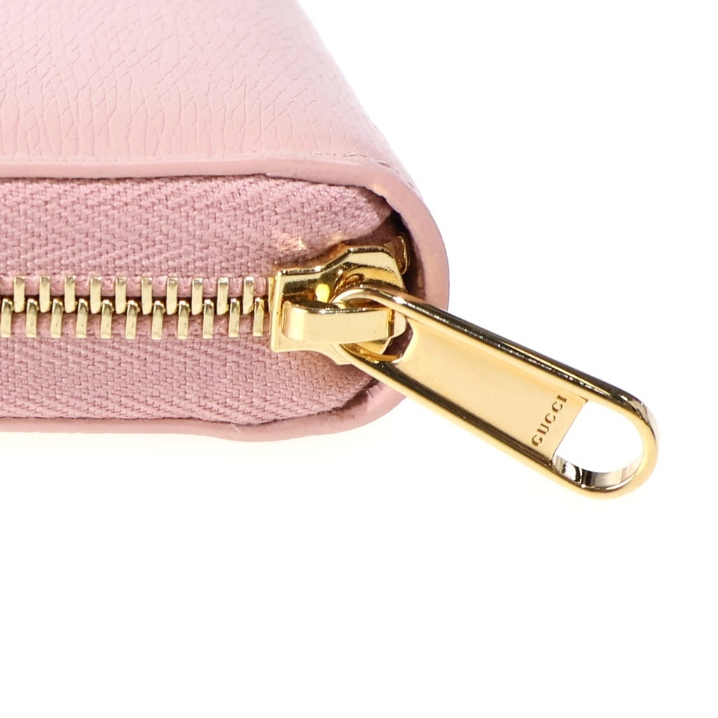 GUCCI(グッチ) スクリプト ラウンドファスナー長財布 ロングウォレット カードケース ピンク レザー 772642 ゴールド金具 レディース