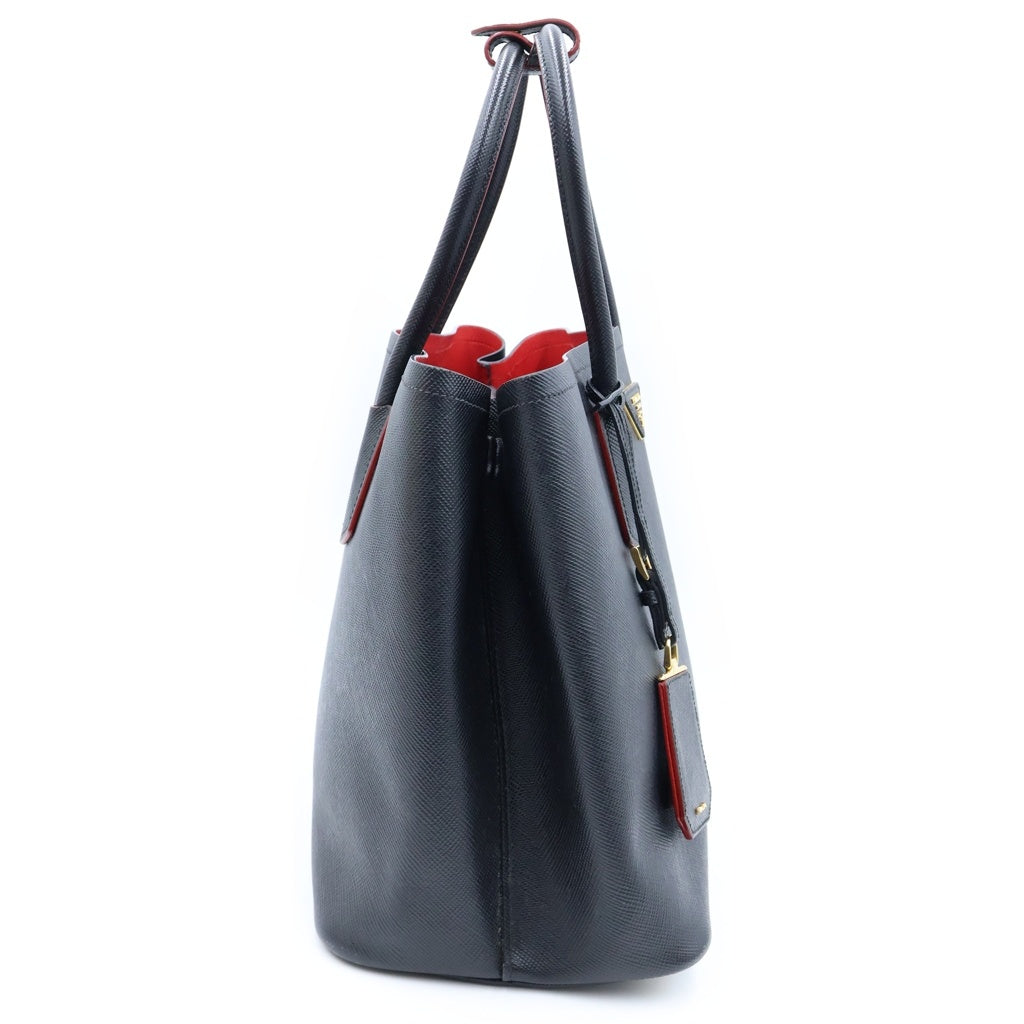 PRADA(プラダ) サフィアーノ キュイール トライアングルロゴプレート レザー 2WAY ハンド ショルダー トートバッグ ゴールド金具 ブラック B2756T レディース