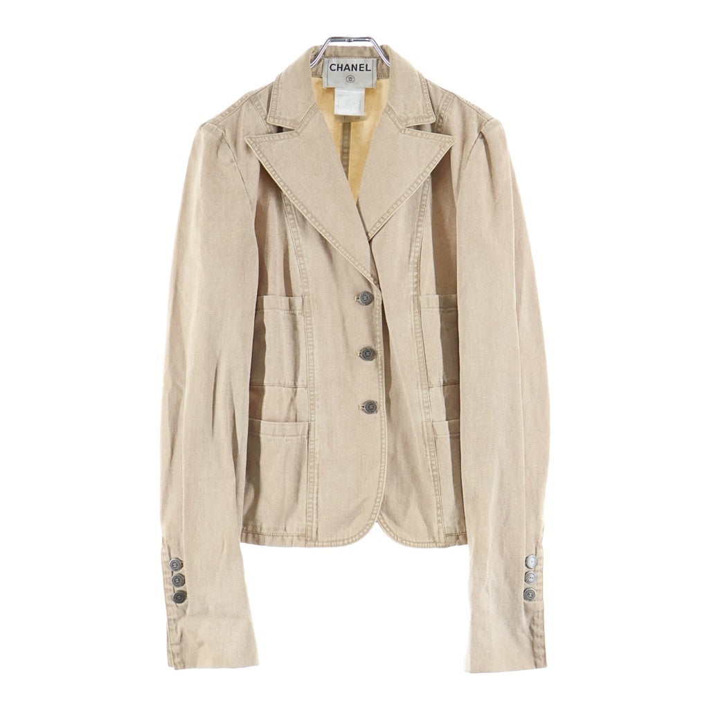 CHANEL(シャネル) 02SS VINTAGE Denim Tailored Jacket デニム3Bテーラードジャケット ココマークボタン コットン ベージュ P19000V11068 レディース