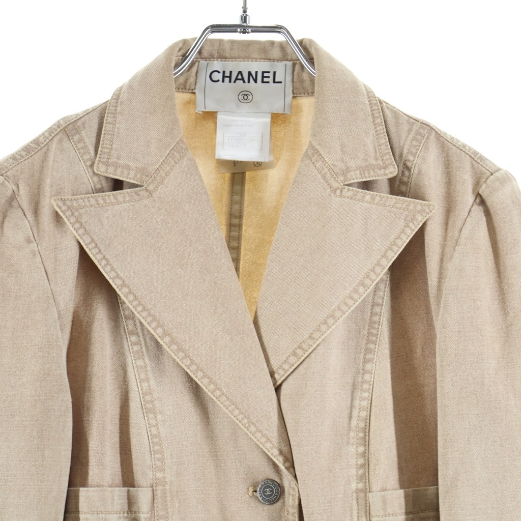 CHANEL(シャネル) 02SS VINTAGE Denim Tailored Jacket デニム3Bテーラードジャケット ココマークボタン コットン ベージュ P19000V11068 レディース