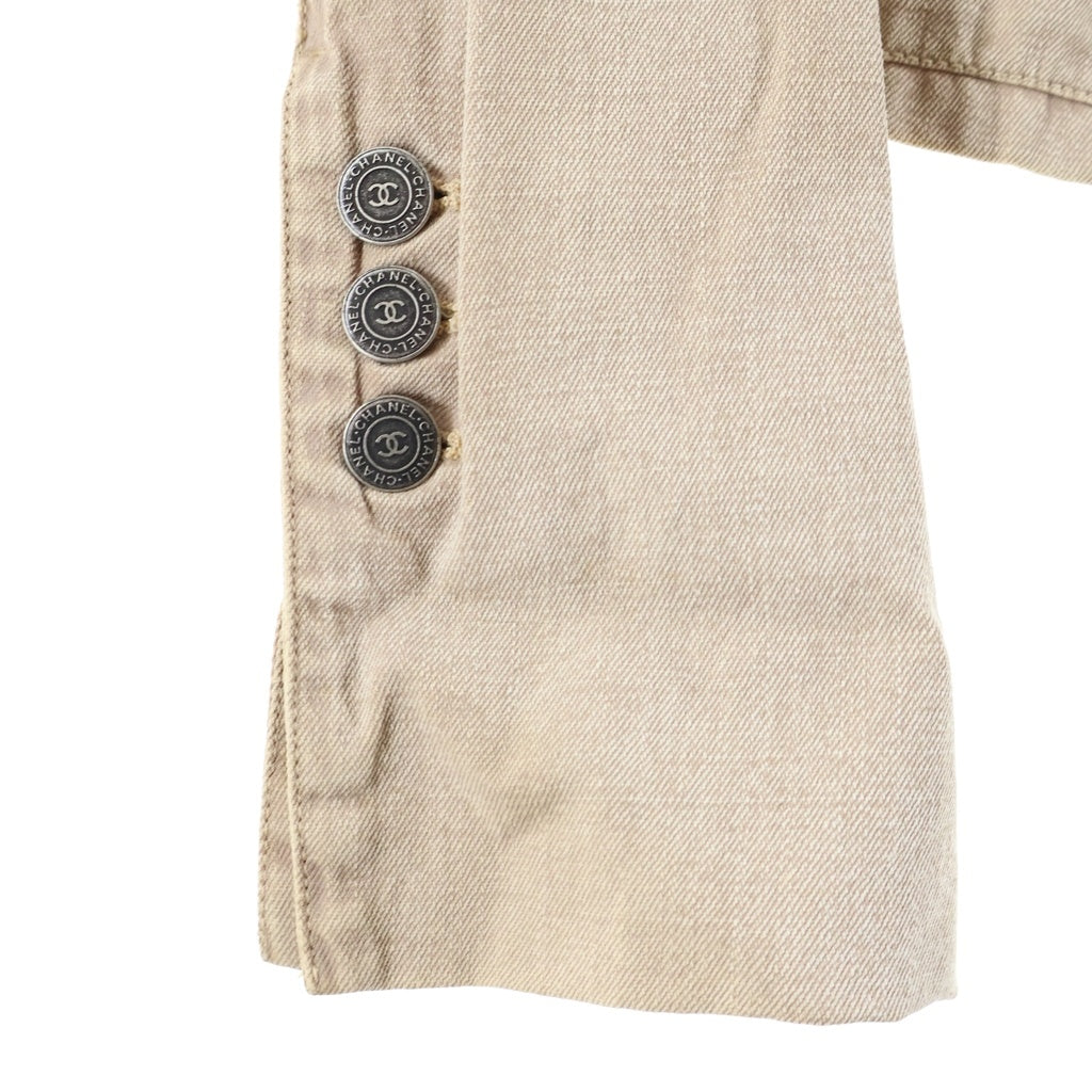 CHANEL(シャネル) 02SS VINTAGE Denim Tailored Jacket デニム3Bテーラードジャケット ココマークボタン コットン ベージュ P19000V11068 レディース