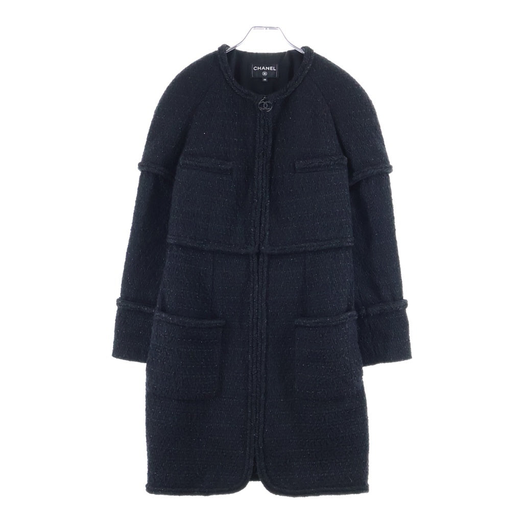 CHANEL(シャネル) 19SS Tweed Mid Length Coat ツイード ジップアップコート ノーカラー ココマーク ウール ブラック P62037V47063 レディース