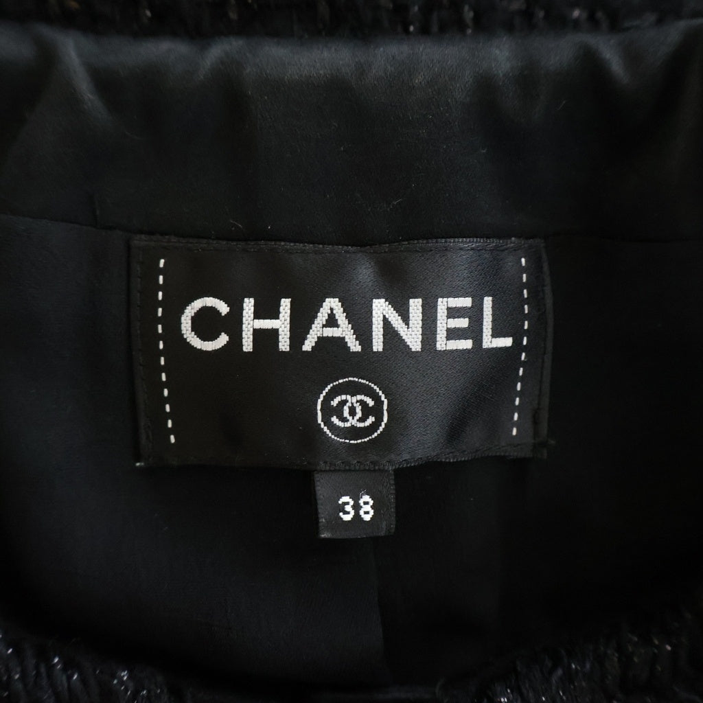 CHANEL(シャネル) 19SS Tweed Mid Length Coat ツイード ジップアップコート ノーカラー ココマーク ウール ブラック P62037V47063 レディース
