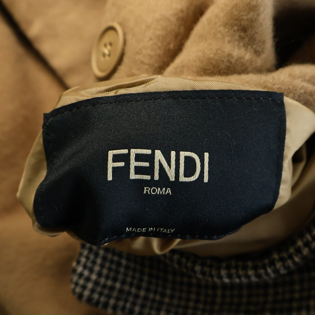 FENDI(フェンディ) リバーシブルステンカラーコート ウール キャメル チェック柄 グレー/ブラウン 12CPF-21-1492