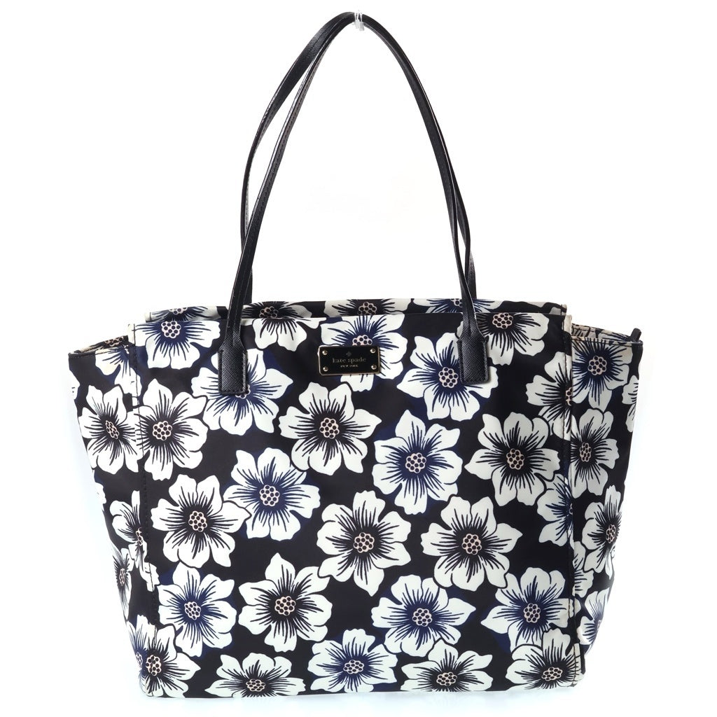 Kate Spade(ケイトスペード) フラワーモチーフ トートバッグ ハンドバッグ ブラック ナイロン×レザー レディース