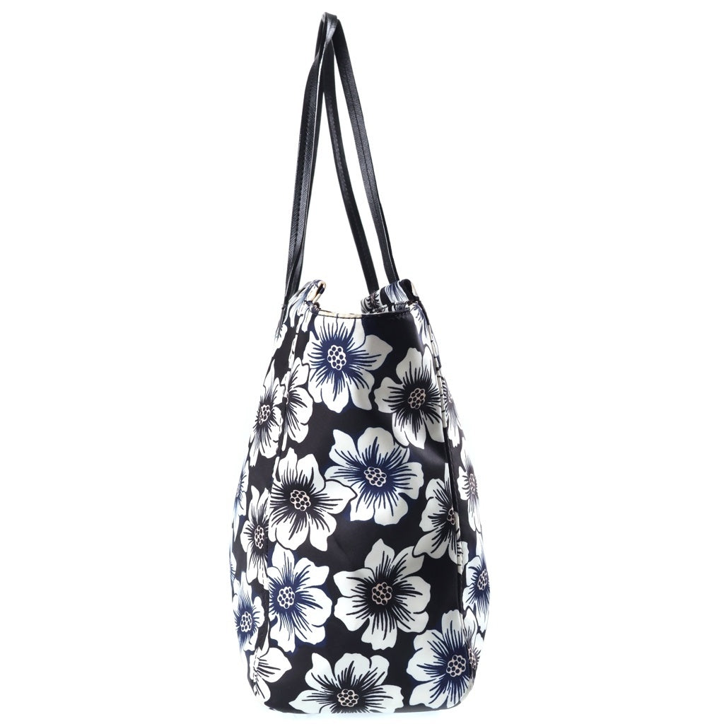 Kate Spade(ケイトスペード) フラワーモチーフ トートバッグ ハンドバッグ ブラック ナイロン×レザー レディース