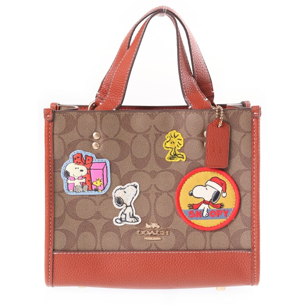 COACH(コーチ) スヌーピーコラボ デンプシー トート 22 2WAYハンドバッグ ショルダーバッグ ブラウン PVC×レザー CE851 ゴールド金具 レディース