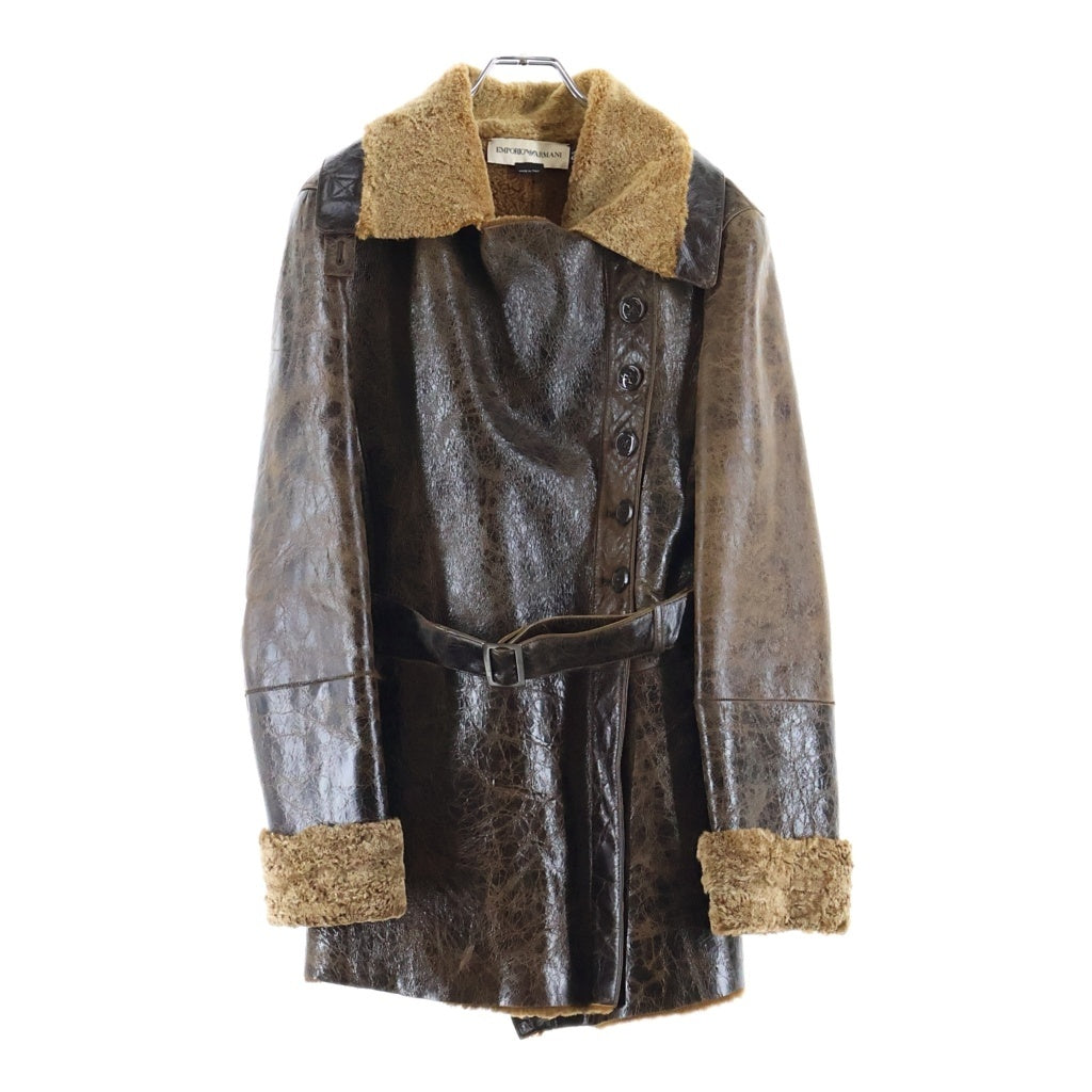EMPORIO ARMANI(エンポリオアルマーニ) 90-00s archive Leather Coat ファー レザー変形コート アーカイブ オールドタグ ブラウン レディース