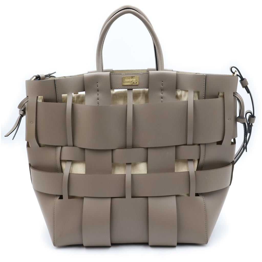 ZANCHETTI(ザンチェッティ) WOVEN MIDI SHOPPER トートバック レザー ベージュ レディース