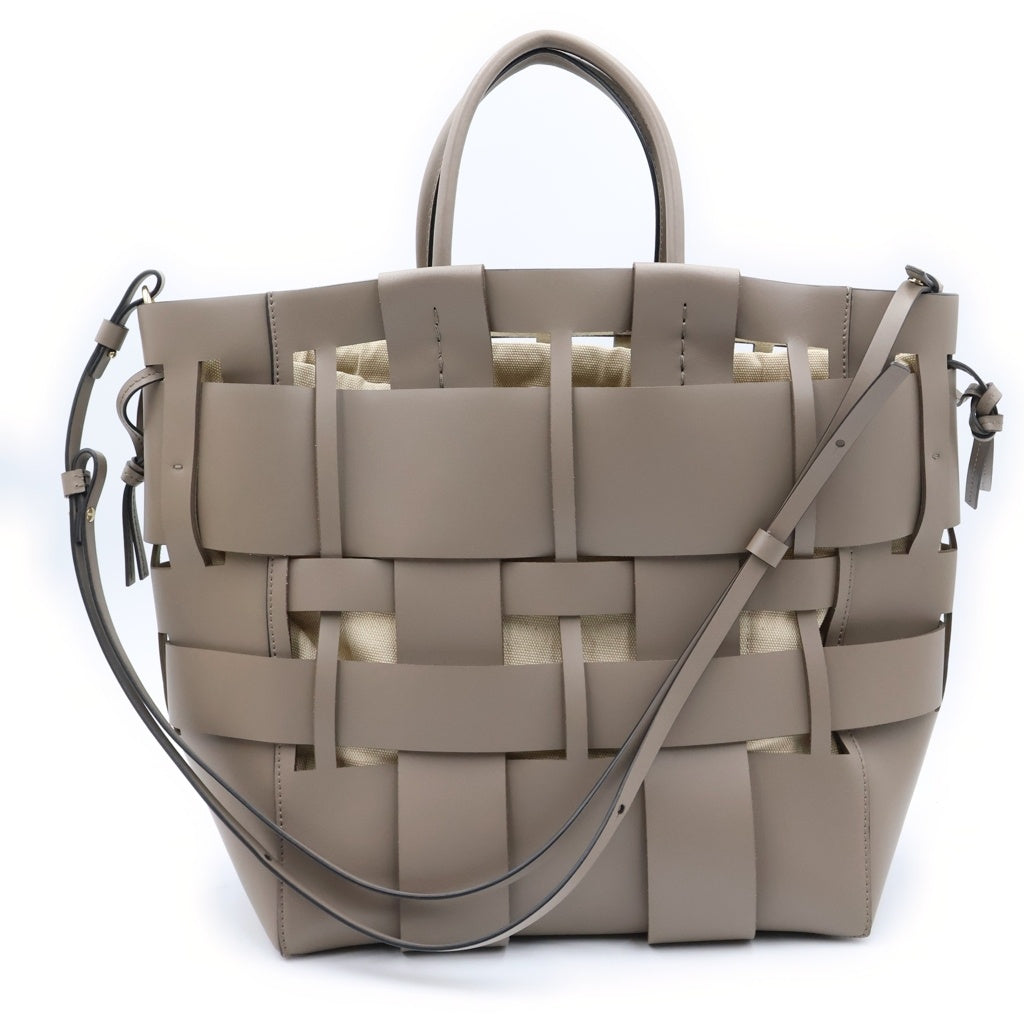 ZANCHETTI(ザンチェッティ) WOVEN MIDI SHOPPER トートバック レザー ベージュ レディース