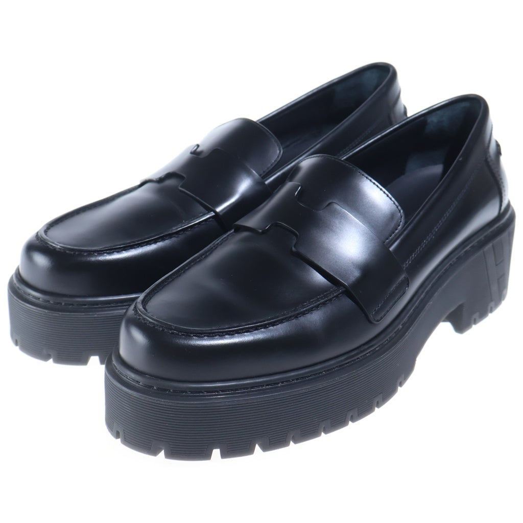 HERMES(エルメス) HITCH ヒッチ Hカットディテール モカシン Hロゴ レザー ローファー 厚底 シューズ #37 ブラック レディース