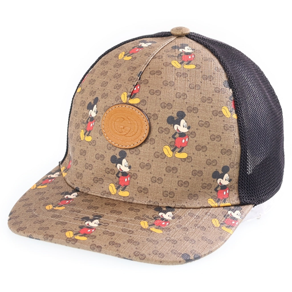 GUCCI(グッチ) ×Disney マイクロGGスプリーム レザー×メッシュ ベースボールキャップ 帽子 #M ブラウン 602979 レディース