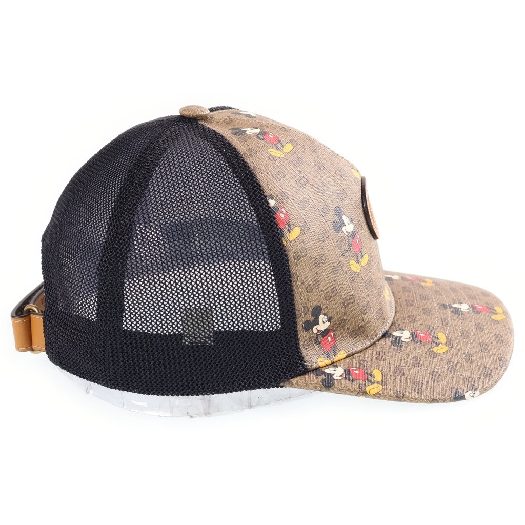 GUCCI(グッチ) ×Disney マイクロGGスプリーム レザー×メッシュ ベースボールキャップ 帽子 #M ブラウン 602979 レディース