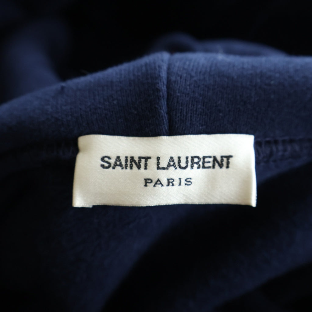 SAINT LAURENT PARIS(サンローランパリ) ロゴ 刺繍 コットン 裏起毛 フーディー パーカー #M ネイビー 773358 Y36SW