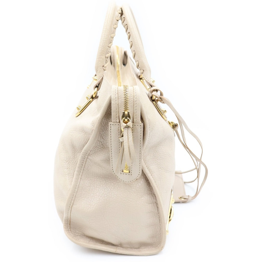BALENCIAGA(バレンシアガ) クラシック メタリック エッジ シティ レザー 2WAY ハンド ショルダーバッグ ゴールド金具 ベージュ 390154 レディース