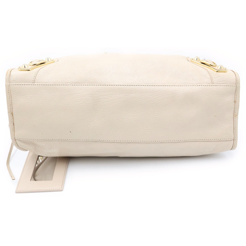 BALENCIAGA(バレンシアガ) クラシック メタリック エッジ シティ レザー 2WAY ハンド ショルダーバッグ ゴールド金具 ベージュ 390154 レディース