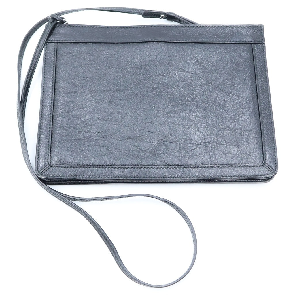 BALENCIAGA(バレンシアガ) ネイビーポシェット レザー ショルダーバッグ シルバー金具 ブラック 339937 レディース