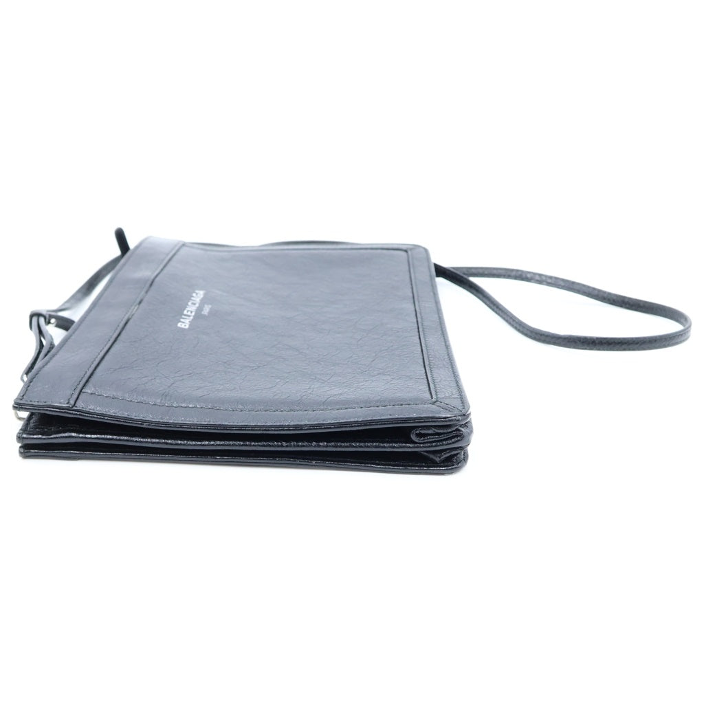 BALENCIAGA(バレンシアガ) ネイビーポシェット レザー ショルダーバッグ シルバー金具 ブラック 339937 レディース