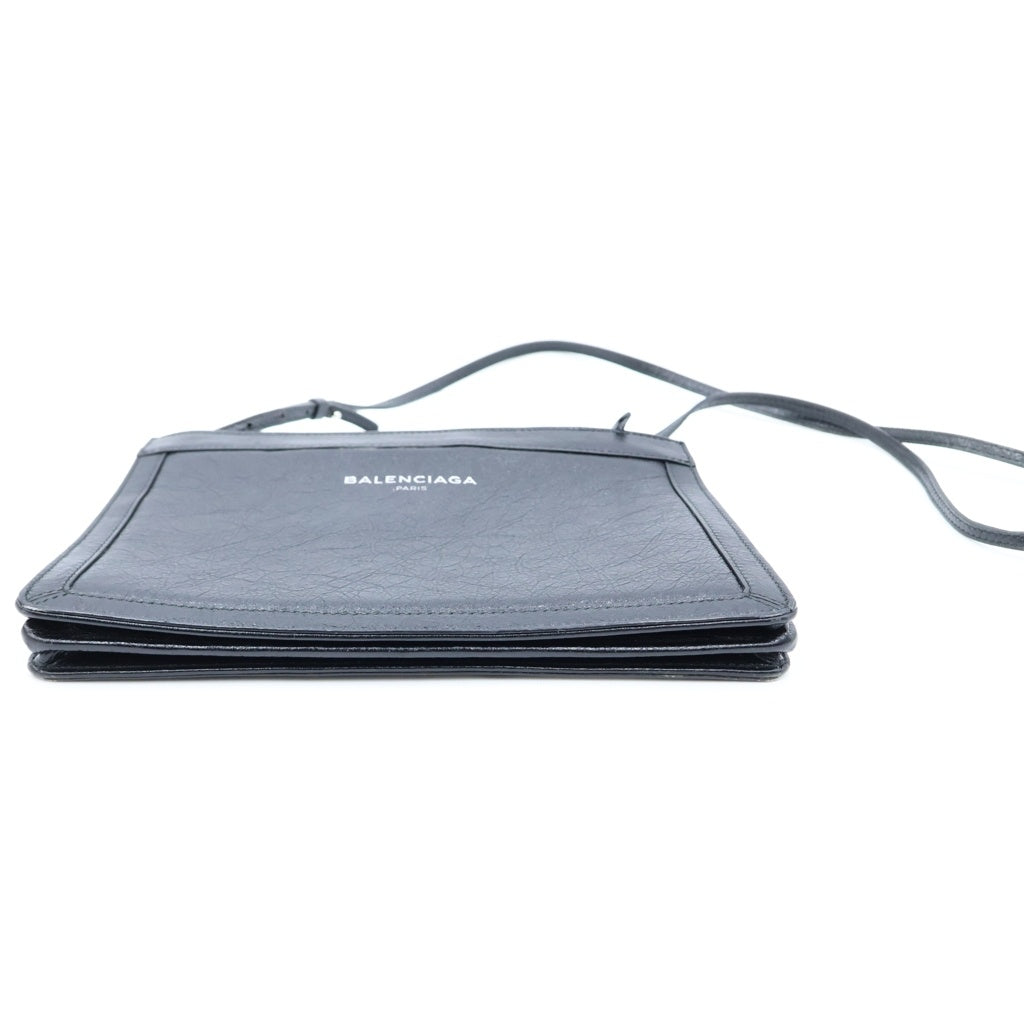 BALENCIAGA(バレンシアガ) ネイビーポシェット レザー ショルダーバッグ シルバー金具 ブラック 339937 レディース