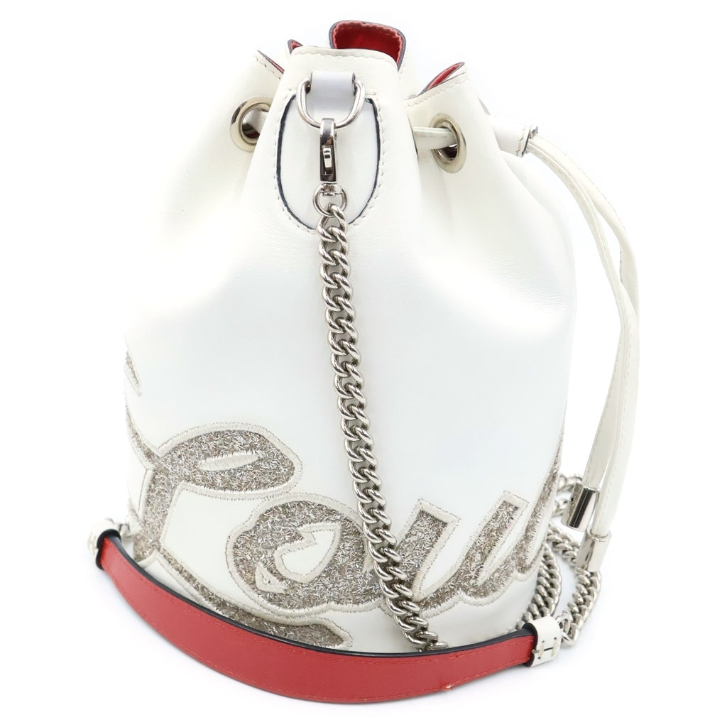 CHRISTIAN LOUBOUTIN(クリスチャンルブタン) マリージェーン レザー 巾着 チェーン ショルダーバッグ シルバー金具 ホワイト レディース
