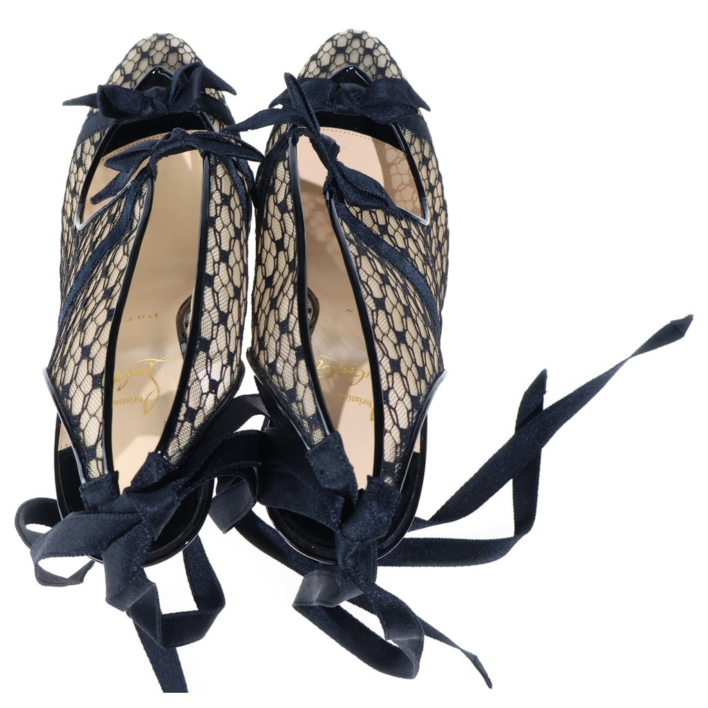 CHRISTIAN LOUBOUTIN(クリスチャンルブタン) レース リボン パテントレザー ヒール パンプス シューズ ブラック レディース