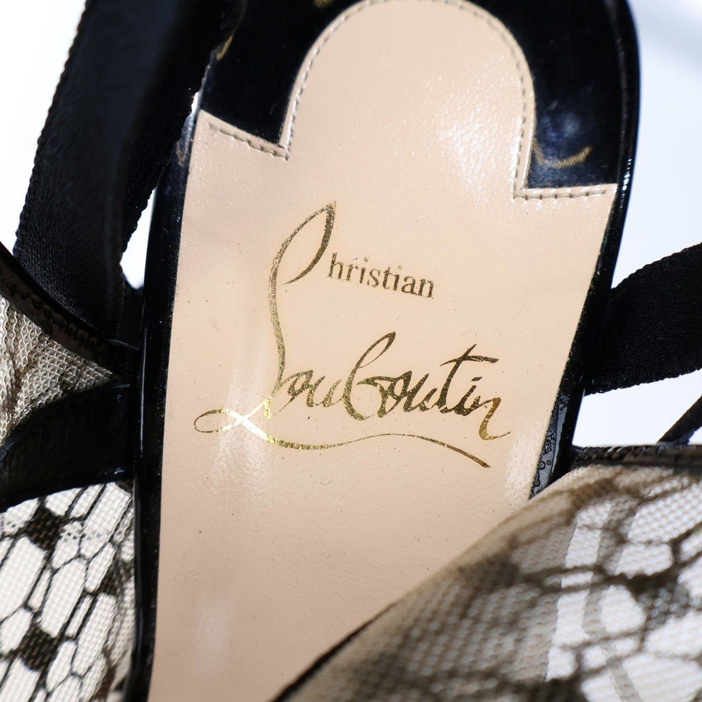CHRISTIAN LOUBOUTIN(クリスチャンルブタン) レース リボン パテントレザー ヒール パンプス シューズ ブラック レディース