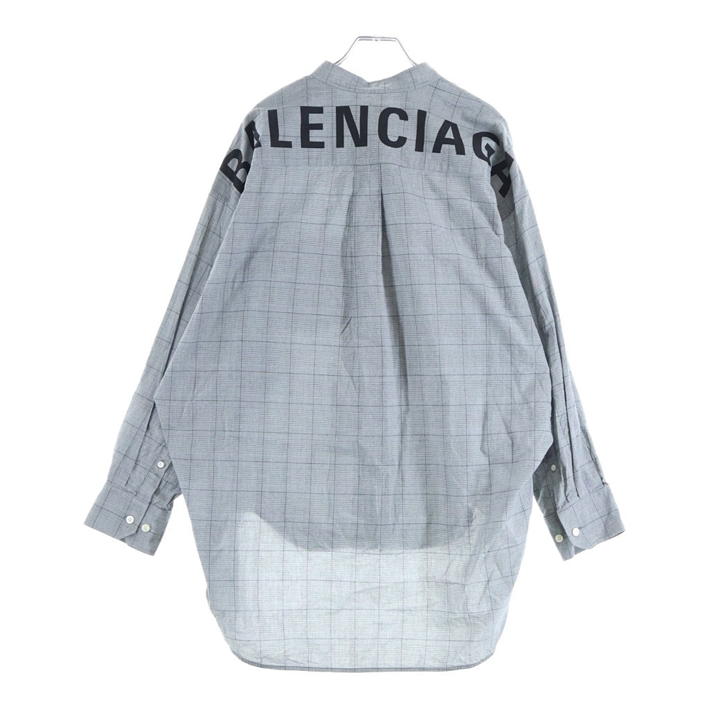 BALENCIAGA(バレンシアガ) グレンチェック総柄 バックロゴプリント リボンタイ ニュースイング 長袖シャツ ブラウス グレー レディース 520497