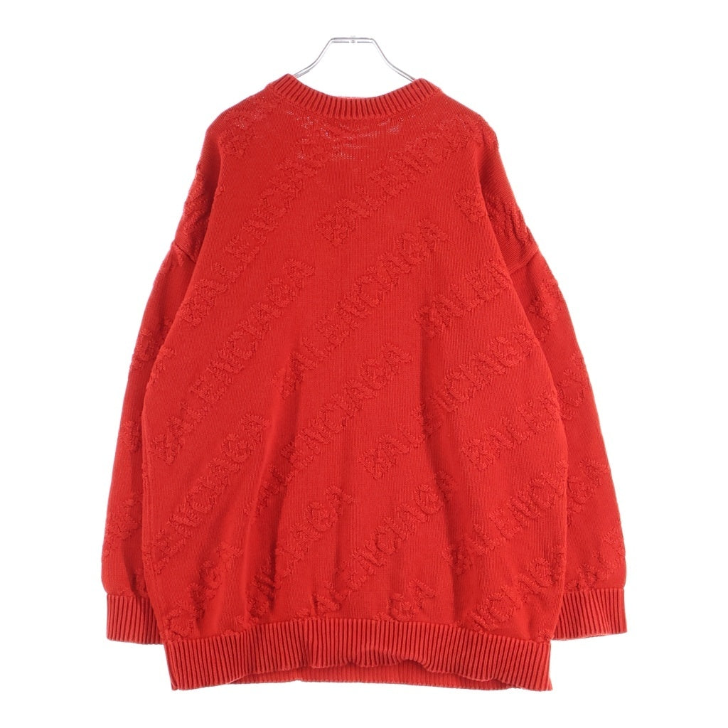 BALENCIAGA(バレンシアガ) オールオーバー ロゴジャガード クルーネック 長袖ニット セーター レッド 599886