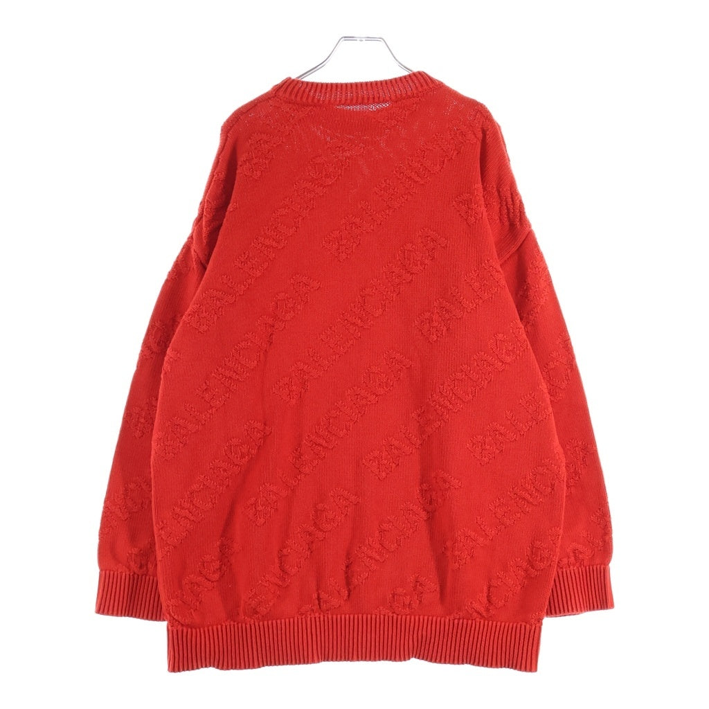 BALENCIAGA(バレンシアガ) オールオーバー ロゴジャガード クルーネック 長袖ニット セーター レッド 599886