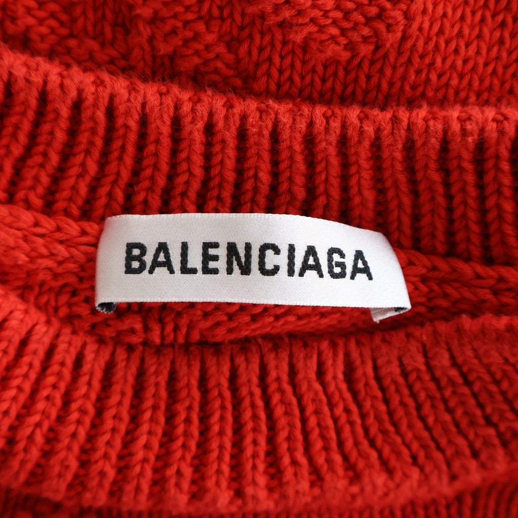 BALENCIAGA(バレンシアガ) オールオーバー ロゴジャガード クルーネック 長袖ニット セーター レッド 599886