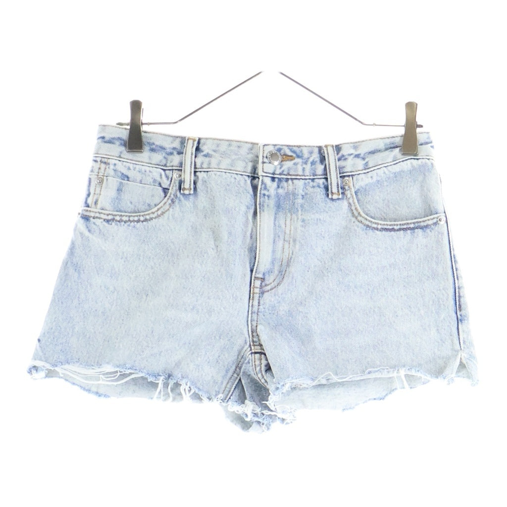 ALEXANDER WANG(アレキサンダーワン) ストラップロゴ ラインストーン カットオフ デニム ハーフ ショート パンツ ショーツ インディゴ レディース 4DC1224068