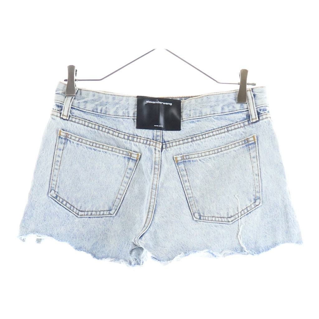 ALEXANDER WANG(アレキサンダーワン) ストラップロゴ ラインストーン カットオフ デニム ハーフ ショート パンツ ショーツ インディゴ レディース 4DC1224068