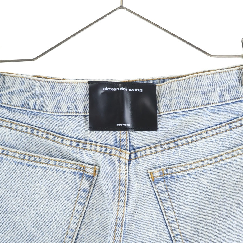 ALEXANDER WANG(アレキサンダーワン) ストラップロゴ ラインストーン カットオフ デニム ハーフ ショート パンツ ショーツ インディゴ レディース 4DC1224068