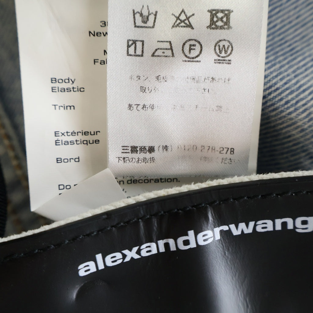 ALEXANDER WANG(アレキサンダーワン) ストラップロゴ ラインストーン カットオフ デニム ハーフ ショート パンツ ショーツ インディゴ レディース 4DC1224068