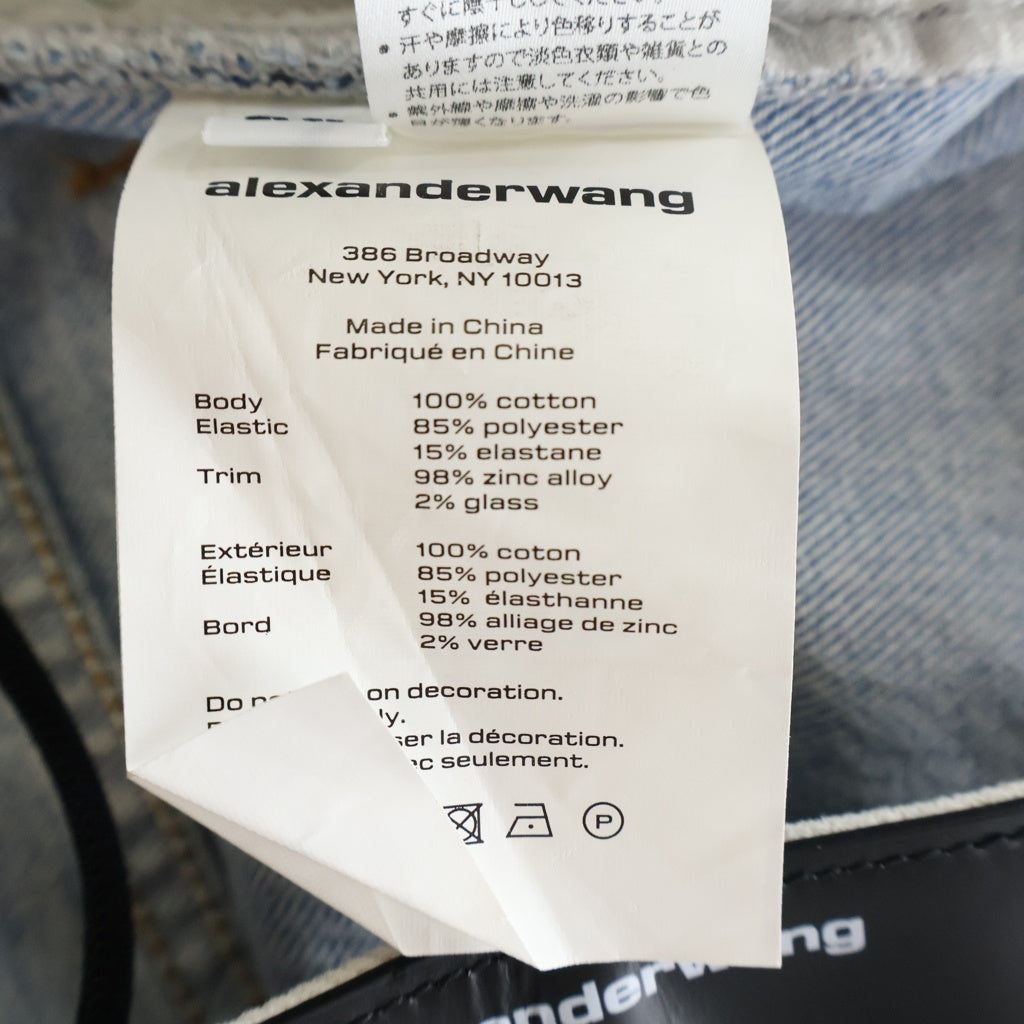 ALEXANDER WANG(アレキサンダーワン) ストラップロゴ ラインストーン カットオフ デニム ハーフ ショート パンツ ショーツ インディゴ レディース 4DC1224068