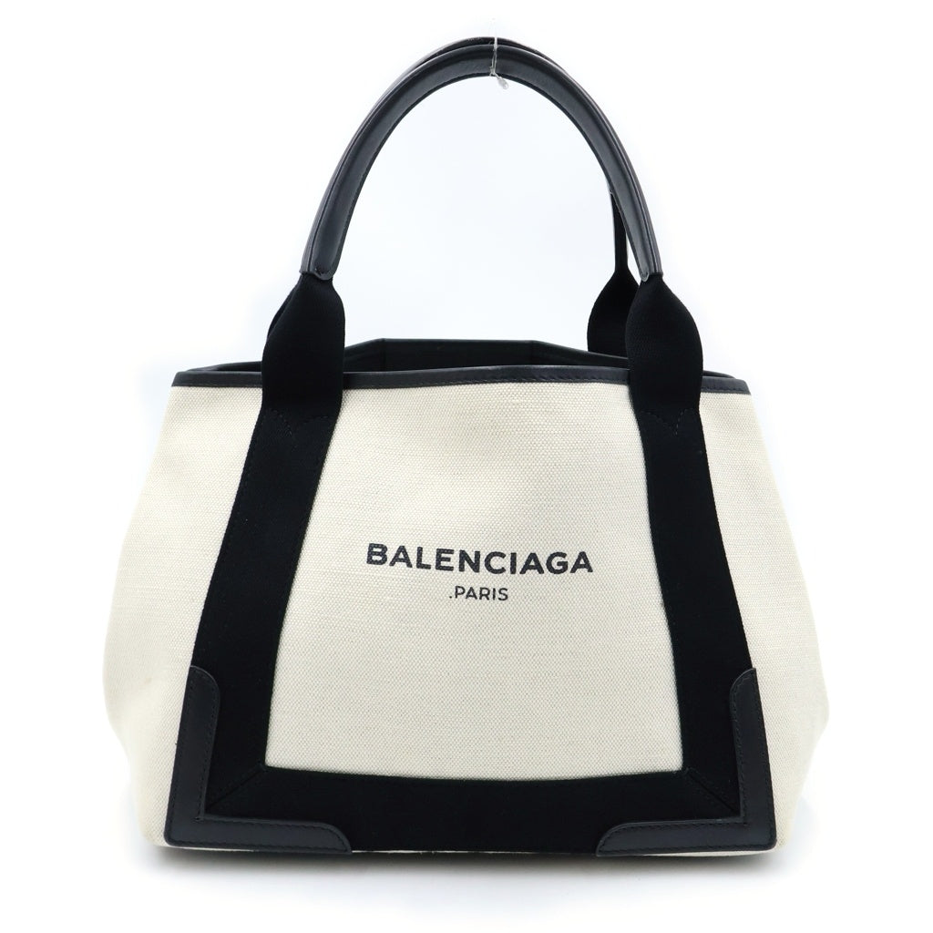 BALENCIAGA(バレンシアガ) ネイビーカバス S ハンドバッグ キャンバス ホワイト ブラック 339933 レディース