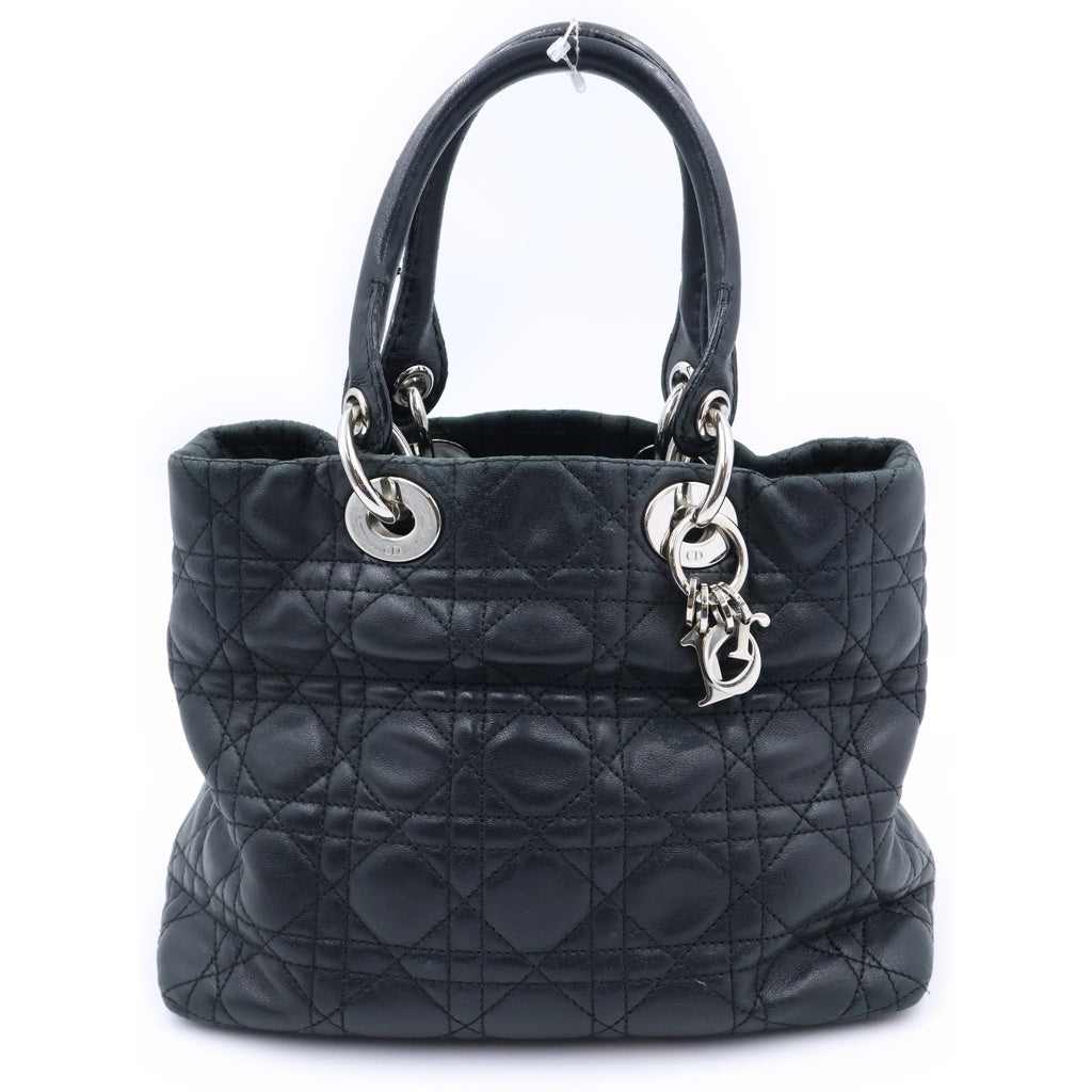 Christian Dior(クリスチャンディオール) カナージュ ハンドバッグ ブラック レザー シルバー金具 レディース