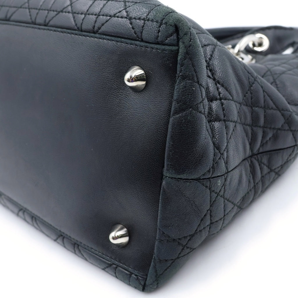Christian Dior(クリスチャンディオール) カナージュ ハンドバッグ ブラック レザー シルバー金具 レディース