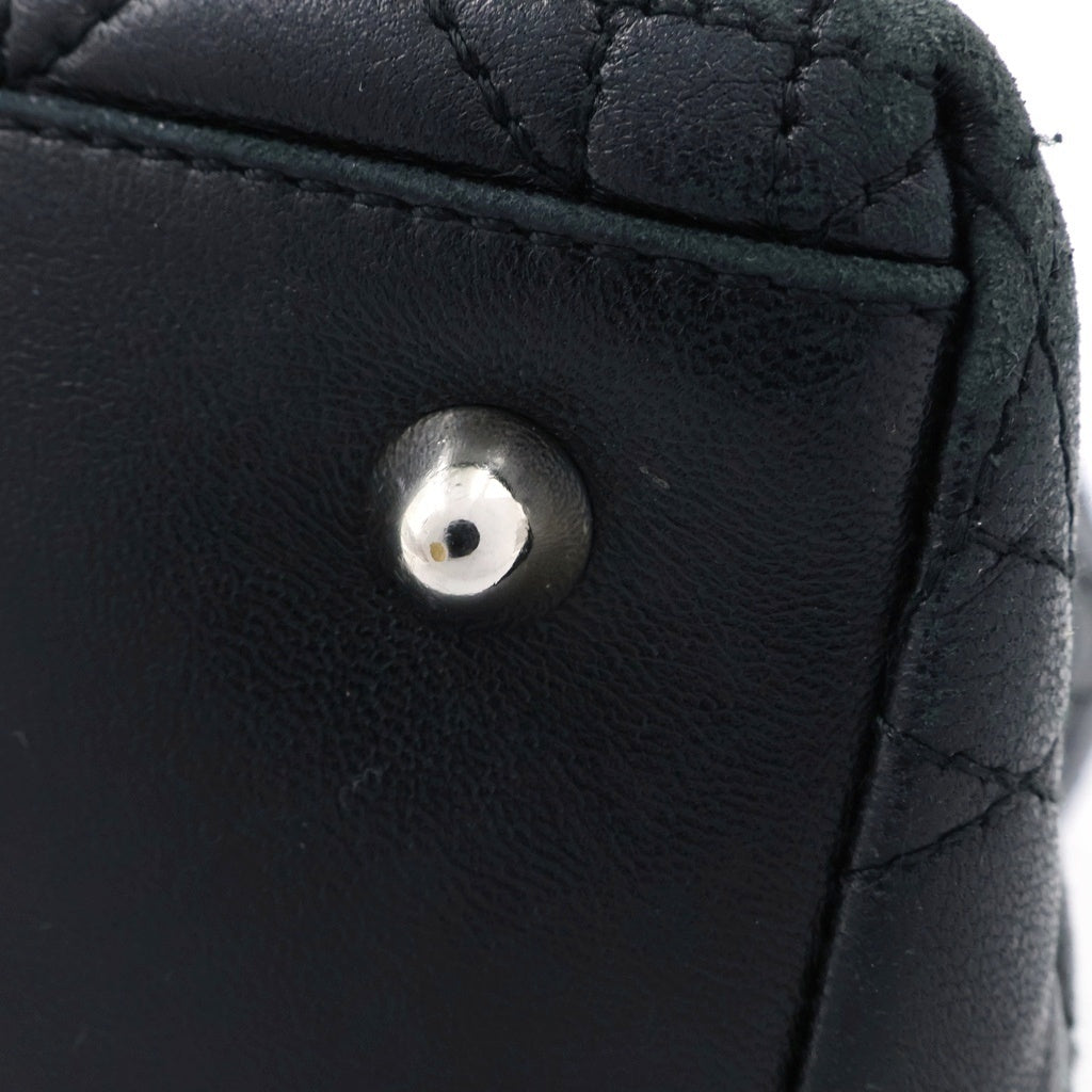 Christian Dior(クリスチャンディオール) カナージュ ハンドバッグ ブラック レザー シルバー金具 レディース