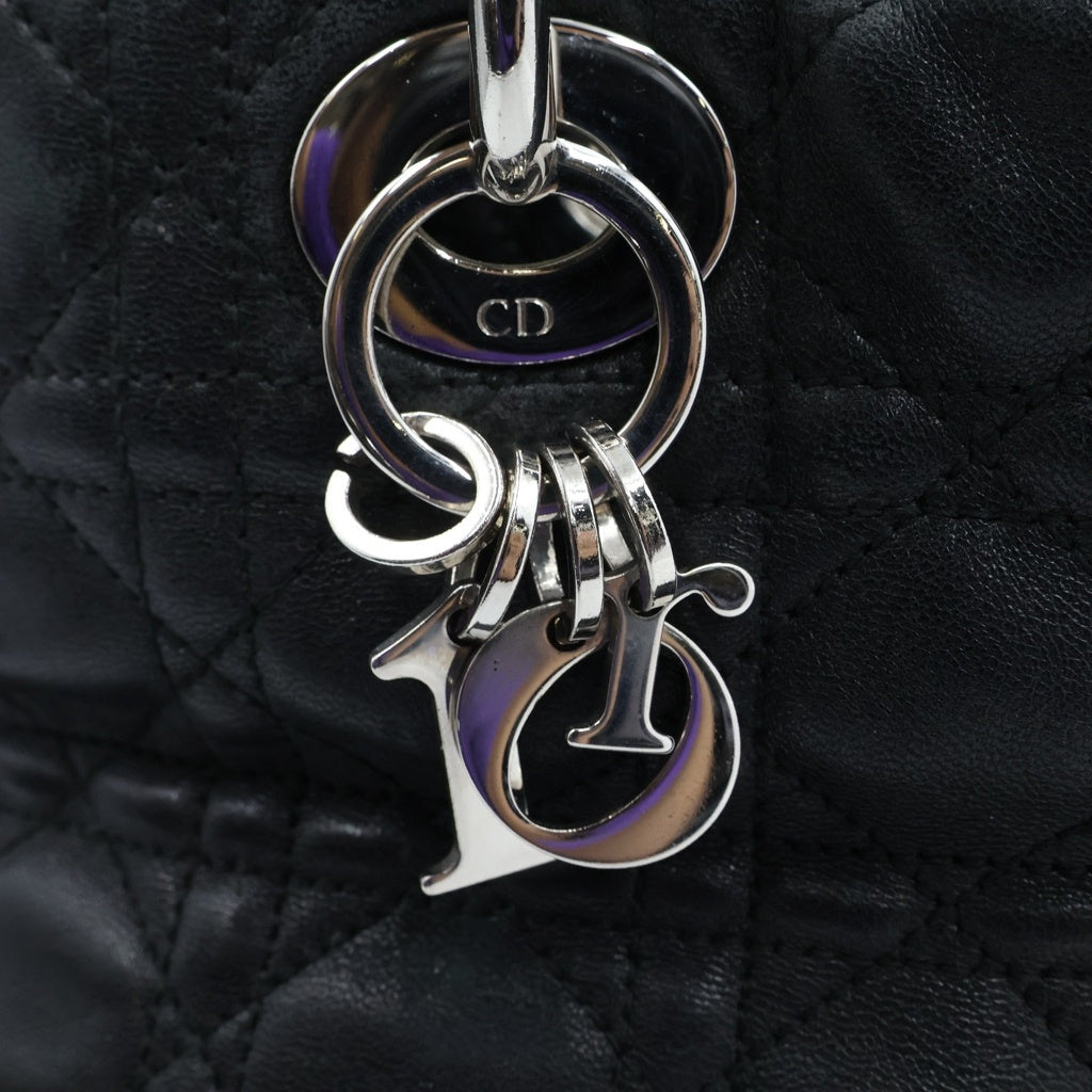 Christian Dior(クリスチャンディオール) カナージュ ハンドバッグ ブラック レザー シルバー金具 レディース
