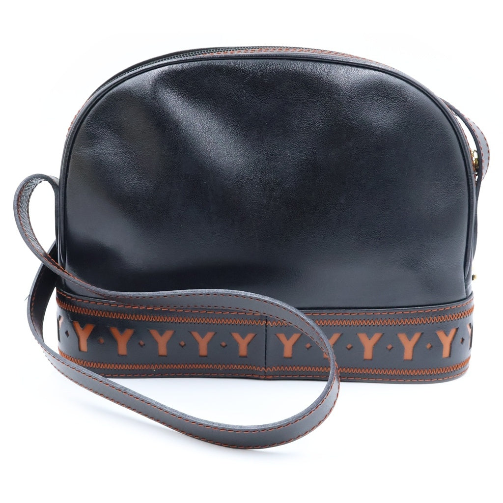 YVES SAINT LAURENT(イヴサンローラン) Yカット アウト ショルダーバッグ ヴィンテージ レザー ブラック レディース