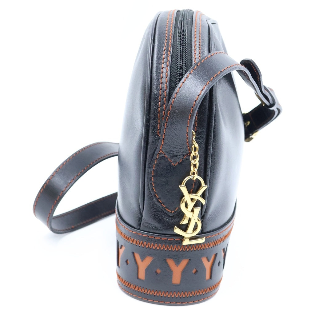 YVES SAINT LAURENT(イヴサンローラン) Yカット アウト ショルダーバッグ ヴィンテージ レザー ブラック レディース