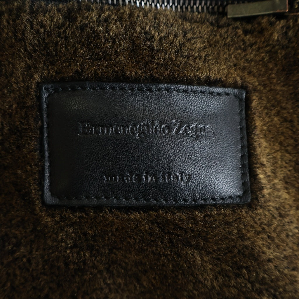 Ermenegildo Zegna(エルメネジルドゼニア) ムートンレザー シアリング ロングジャケット コート ブラック/ブラウン