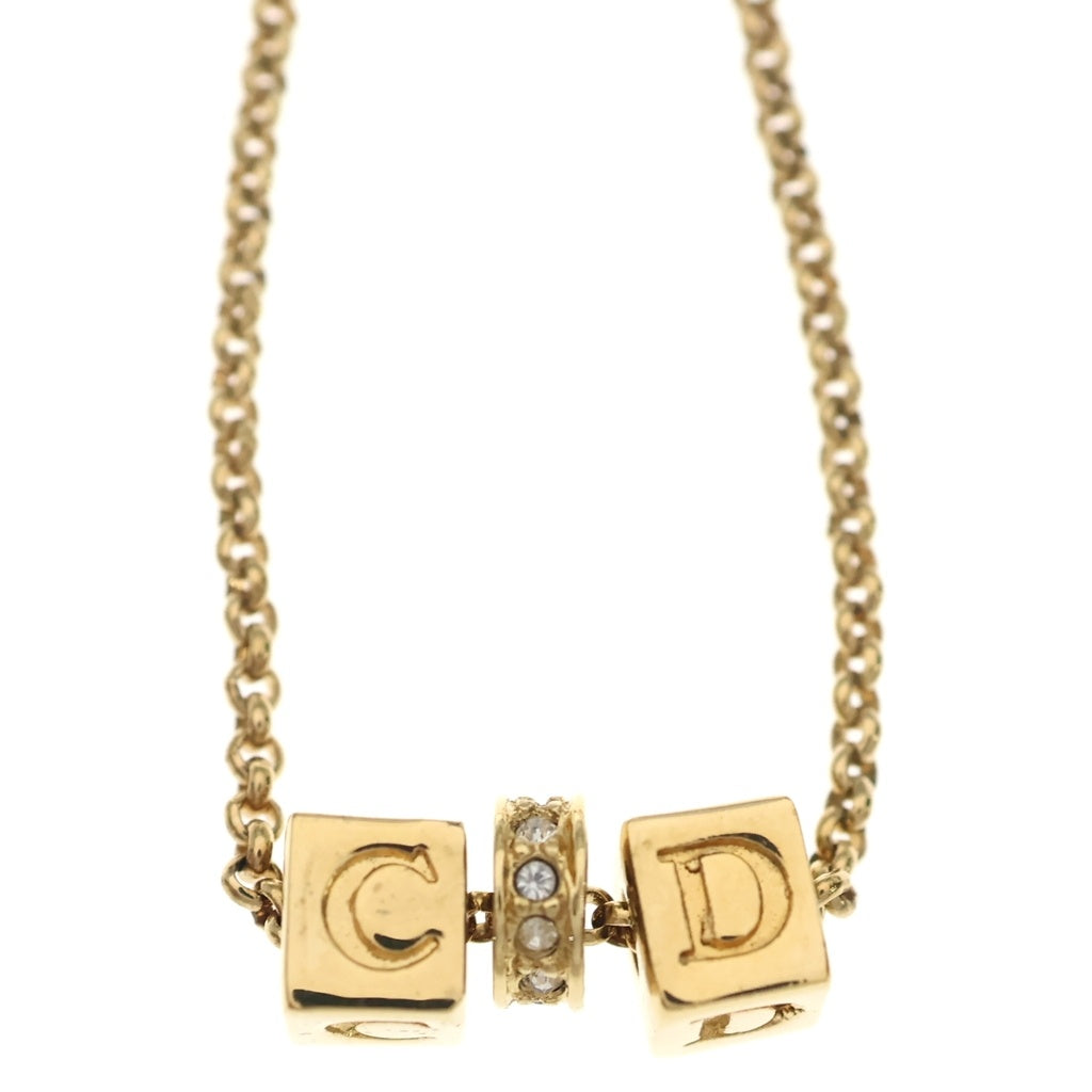 Christian Dior(クリスチャンディオール) CDロゴ ネックレス キューブ ラインストーン ゴールド レディース
