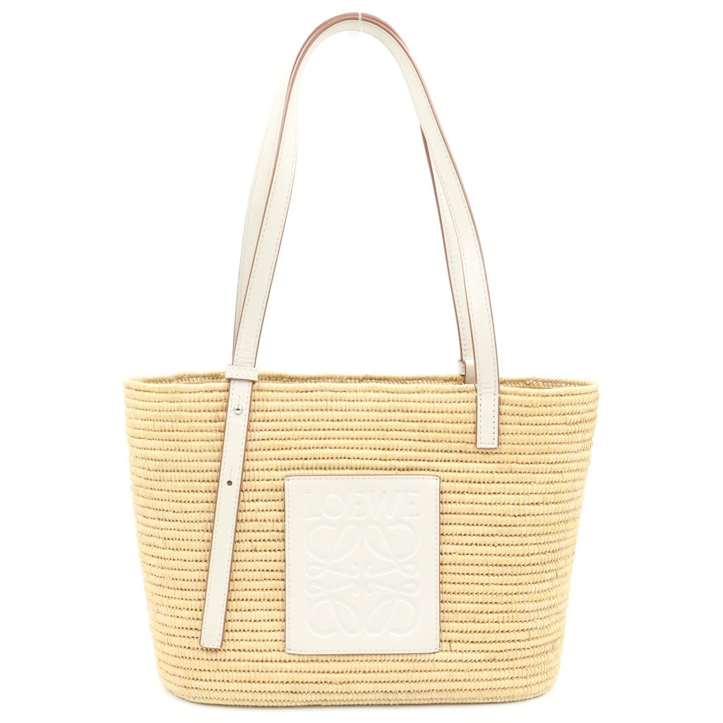 LOEWE(ロエベ) アナグラム カゴバック トートバック スモール スクエア ラフィア レザー ベージュ/ホワイト レディース