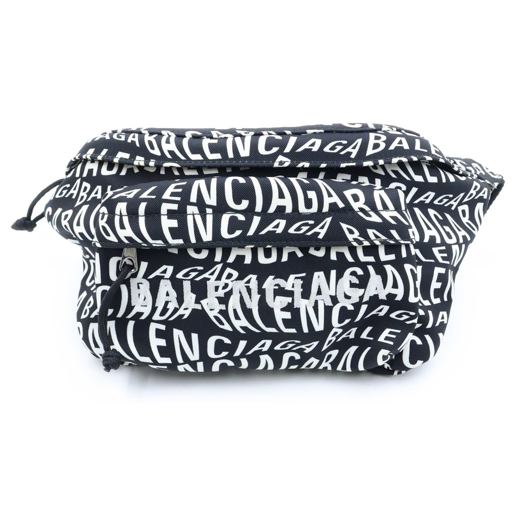 BALENCIAGA(バレンシアガ) ロゴ ボディバッグ ウエストバック ウィール ナイロン ブラック/ホワイト 533009