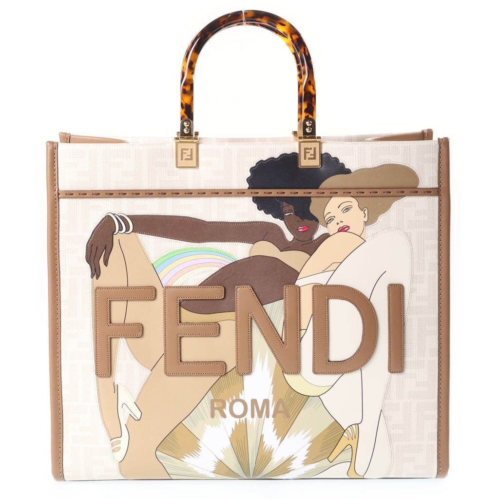 FENDI(フェンディ) サンシャイン 2WAYトートバッグ ハンドバッグ ビキニガールズ アイボリー×ブラウン PVC×レザー レディース