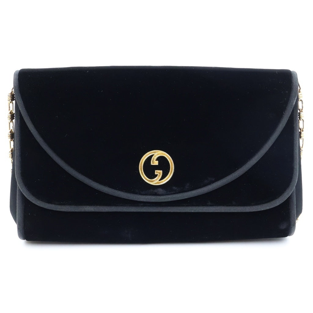 GUCCI(グッチ) オールド グッチ チェーン ショルダーバッグ ベロア スエード ブラック レディース